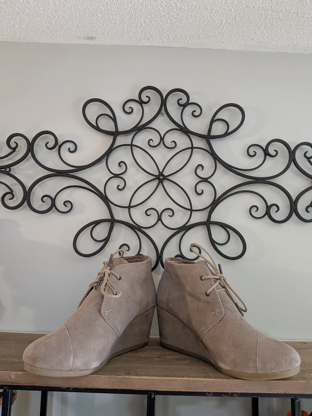 Toms Taupe Suede Wedge Ankle Boots